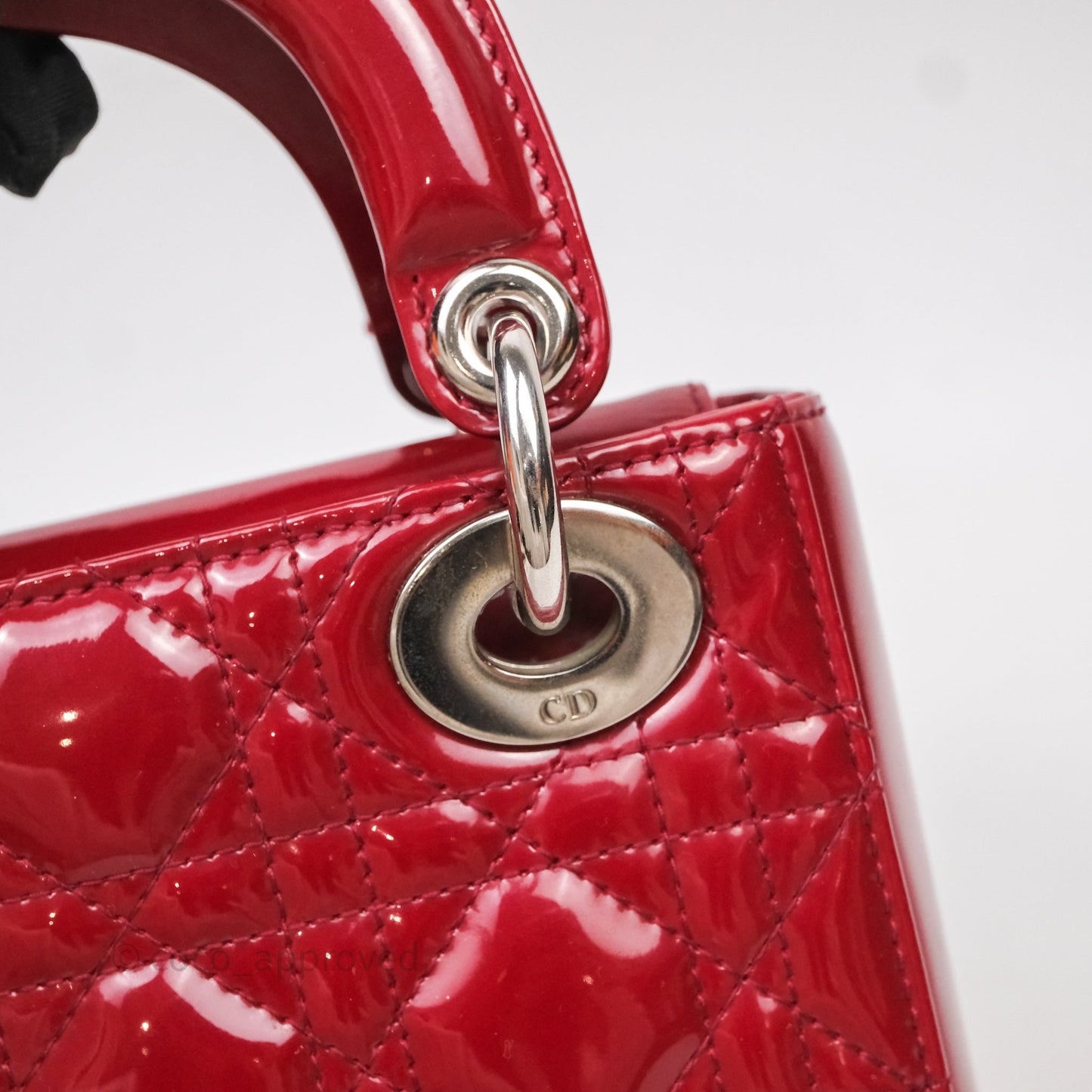 Christian Dior Mini Lady Dior Red Patent Cannage Silver Hardware