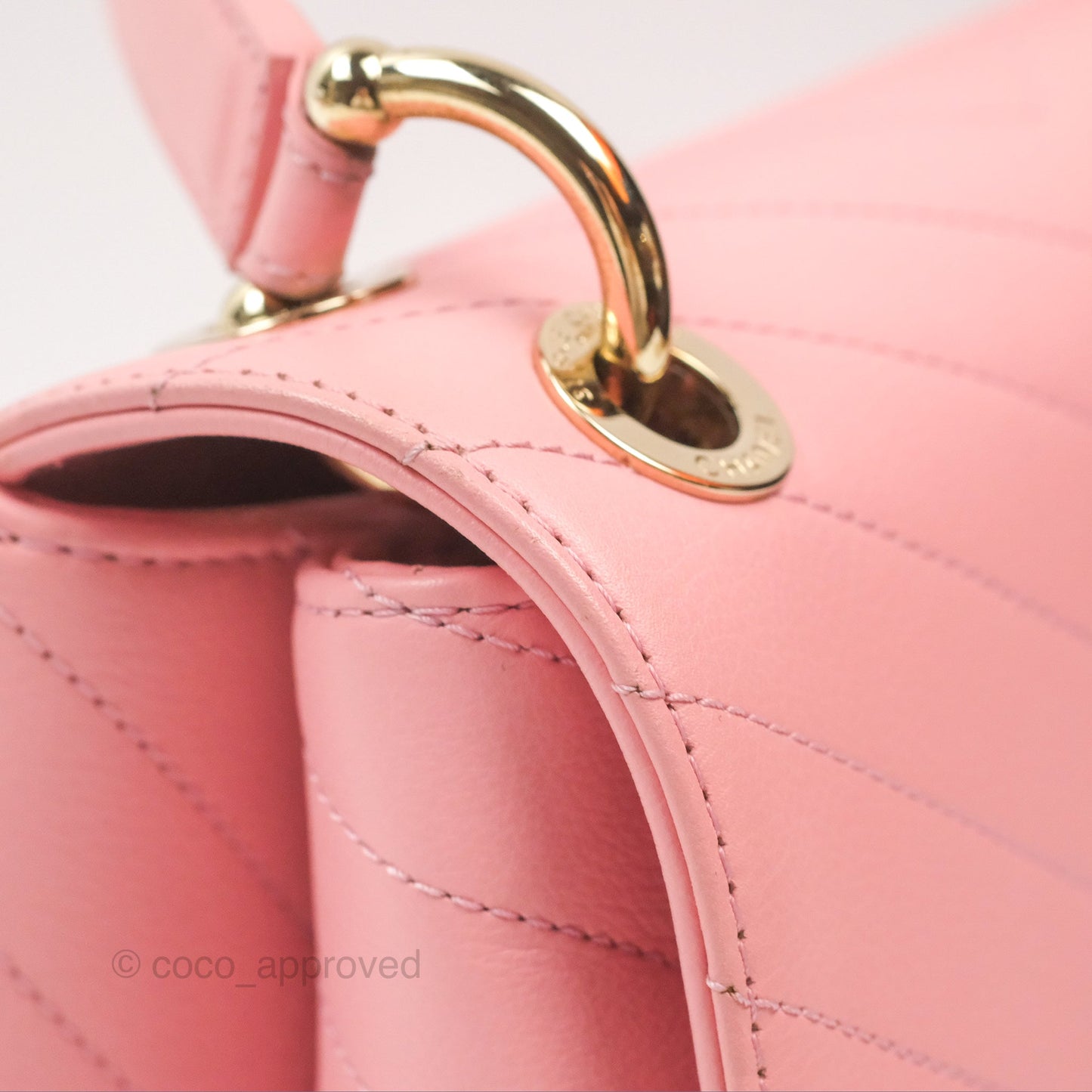 Chanel Small Chevron Chic Top Handle Flap Pink Grained Calfskin Gold Hardware