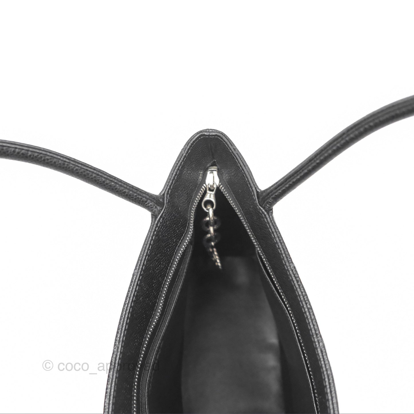 Chanel Vintage Medallion CC Black Caviar Tote Bag Silver Hardware