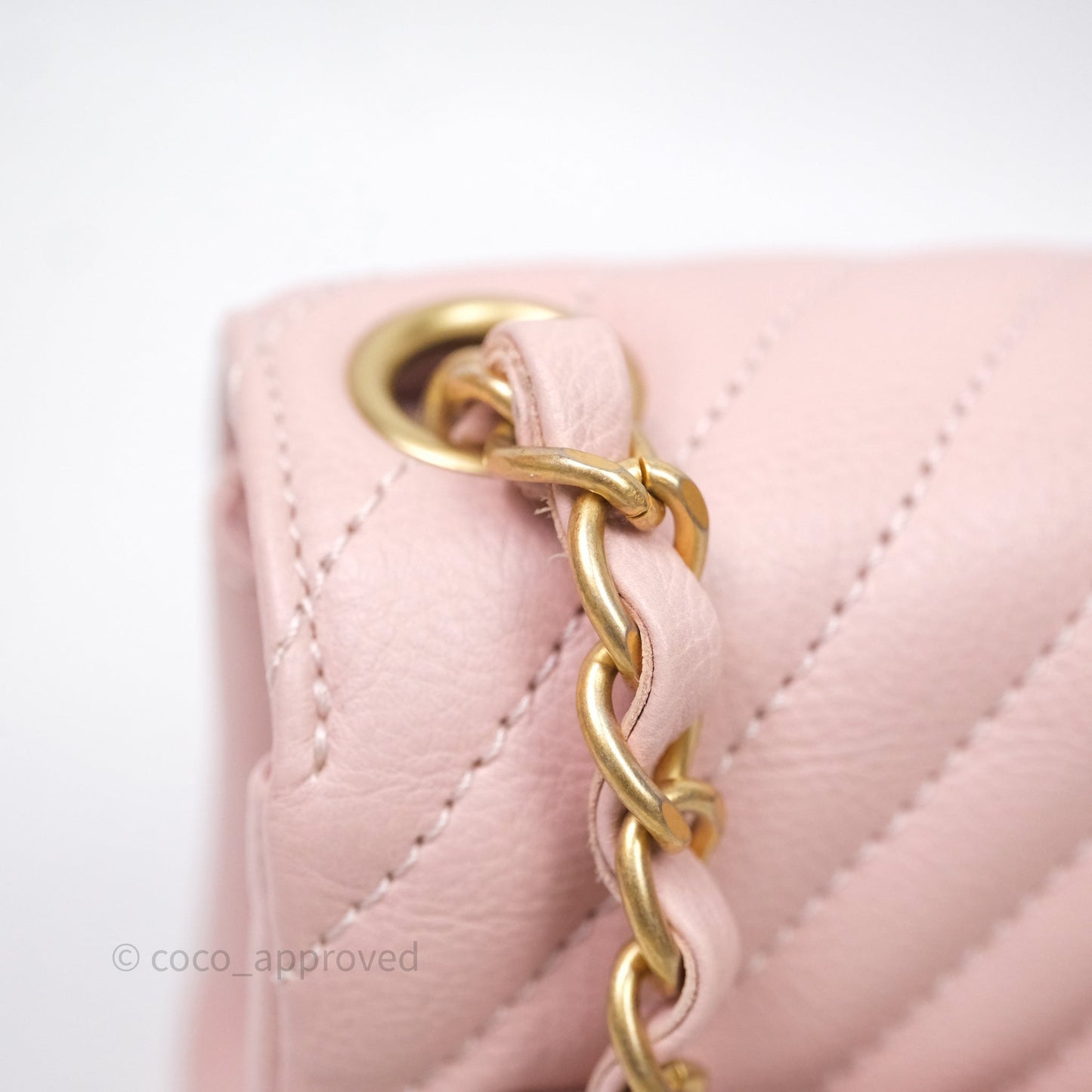 Chanel Mini Square Chevron Pink Calfskin Aged Gold Hardware