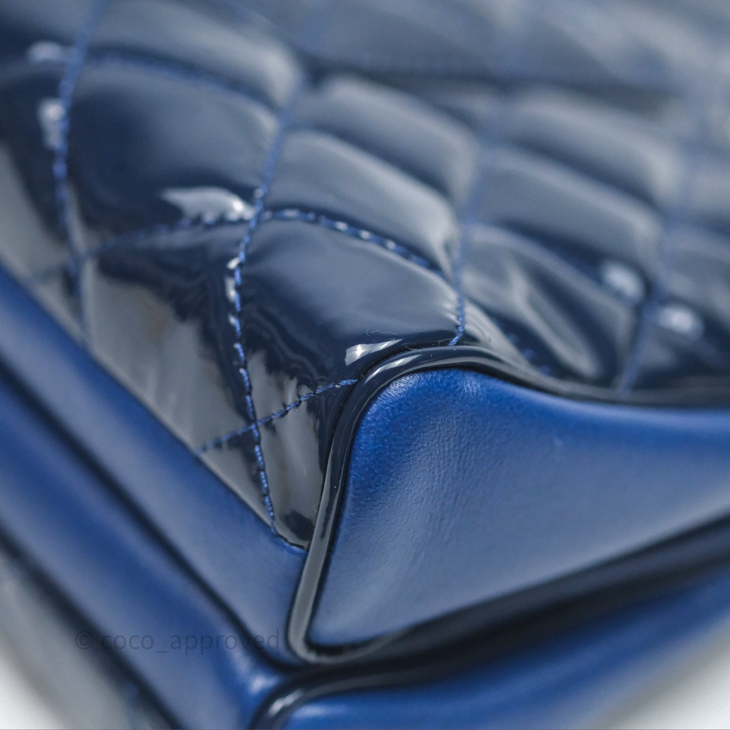 Chanel Quilted Bowling Tote Royal Blue Patent Silver Hardware