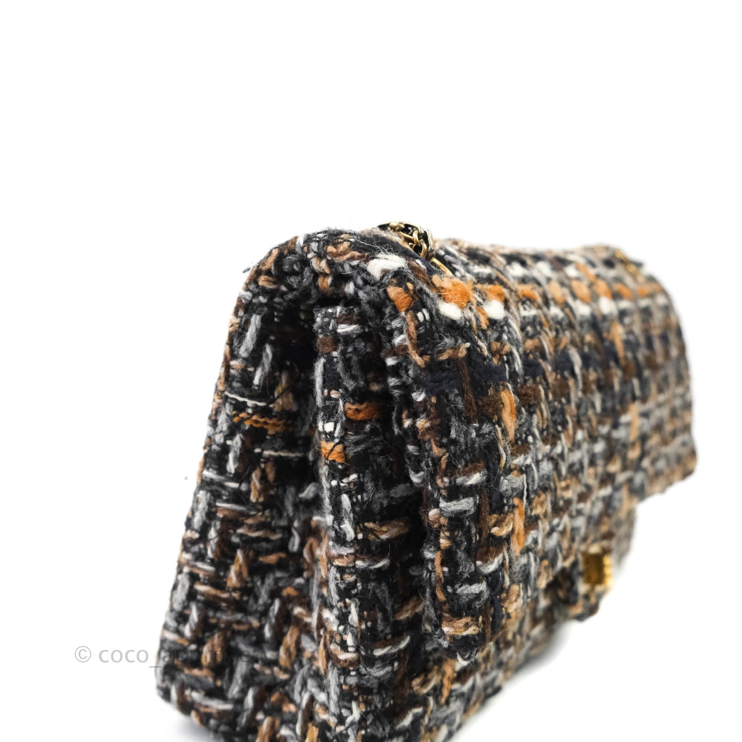 Chanel Quilted Reissue 226 Tweed Navy Brown Aged Gold Hardware