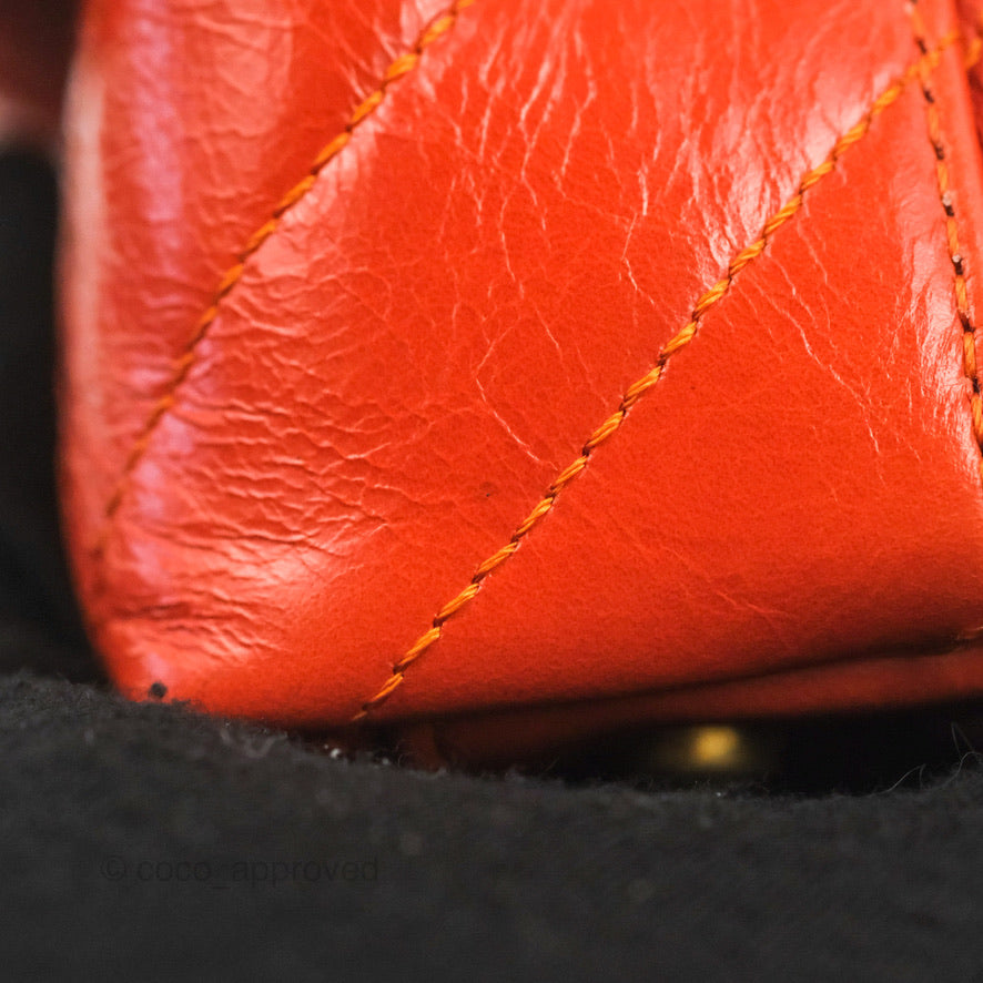 Chanel Chevron Small Coco Handle Dark Orange Shiny Aged Calfskin Aged Gold Hardware