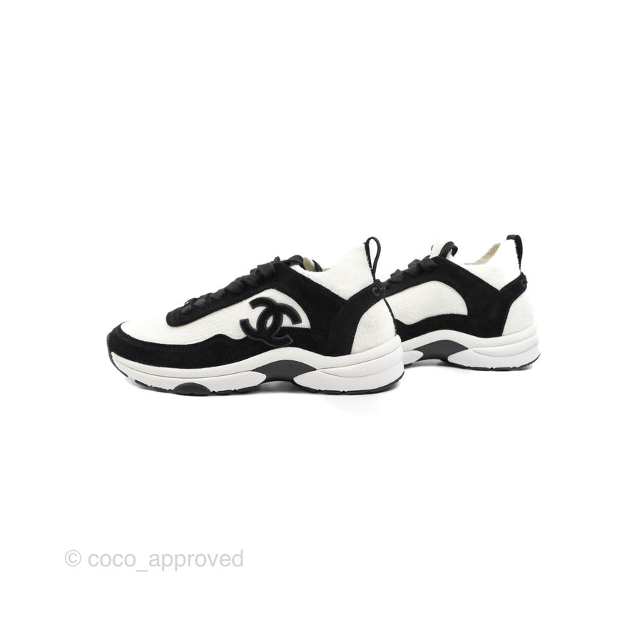 Chanel Low Top Trainer CC White Black Sneakers Size 35