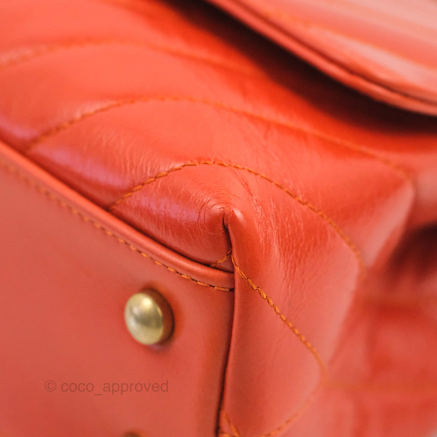Chanel Chevron Small Coco Handle Dark Orange Shiny Aged Calfskin Aged Gold Hardware