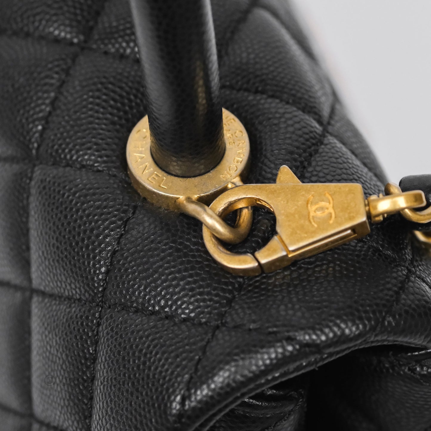 Chanel Medium Coco Handle Quilted Black Caviar Aged Gold Hardware