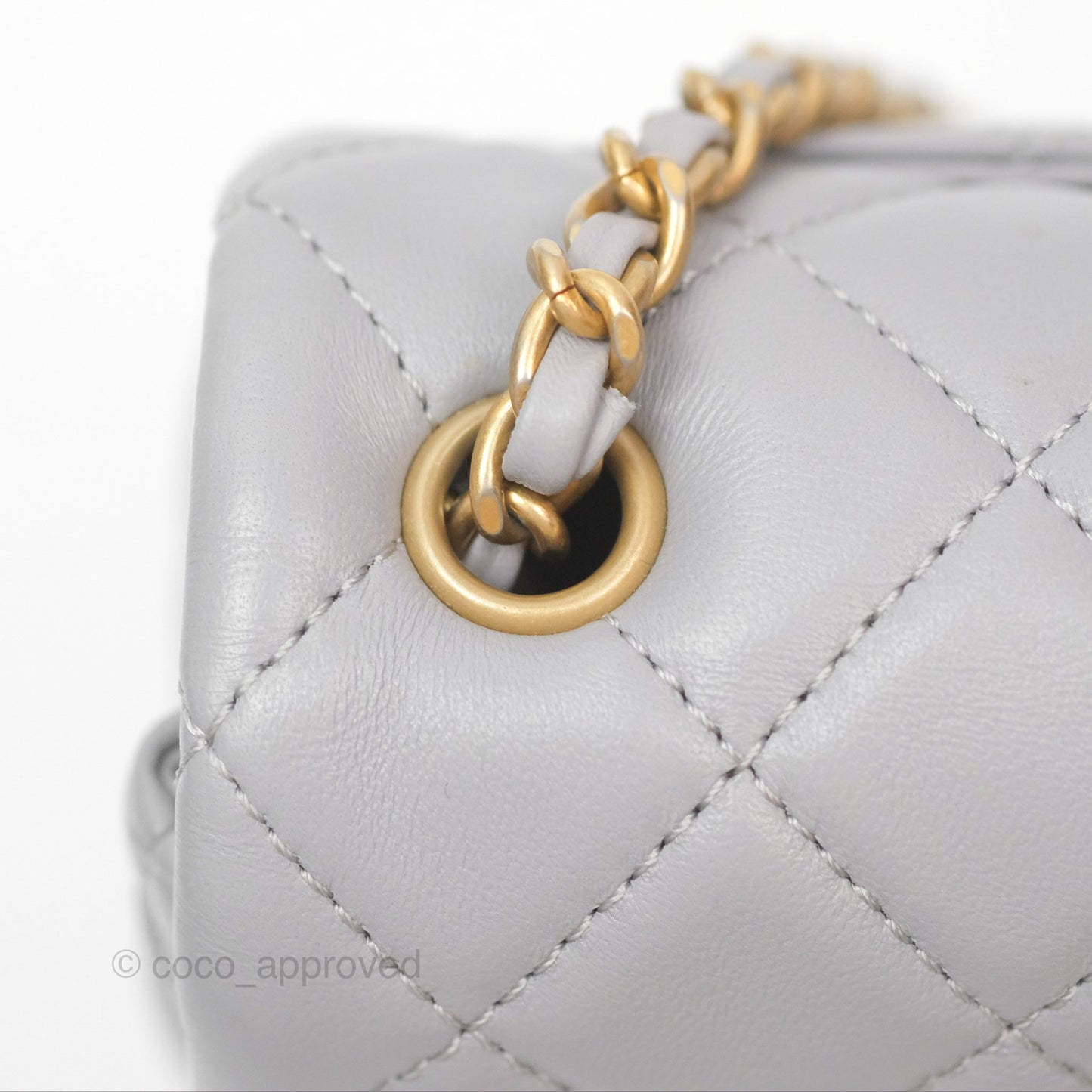 Chanel Pearl Crush Mini Rectangular Grey Lambskin Aged Gold Hardware