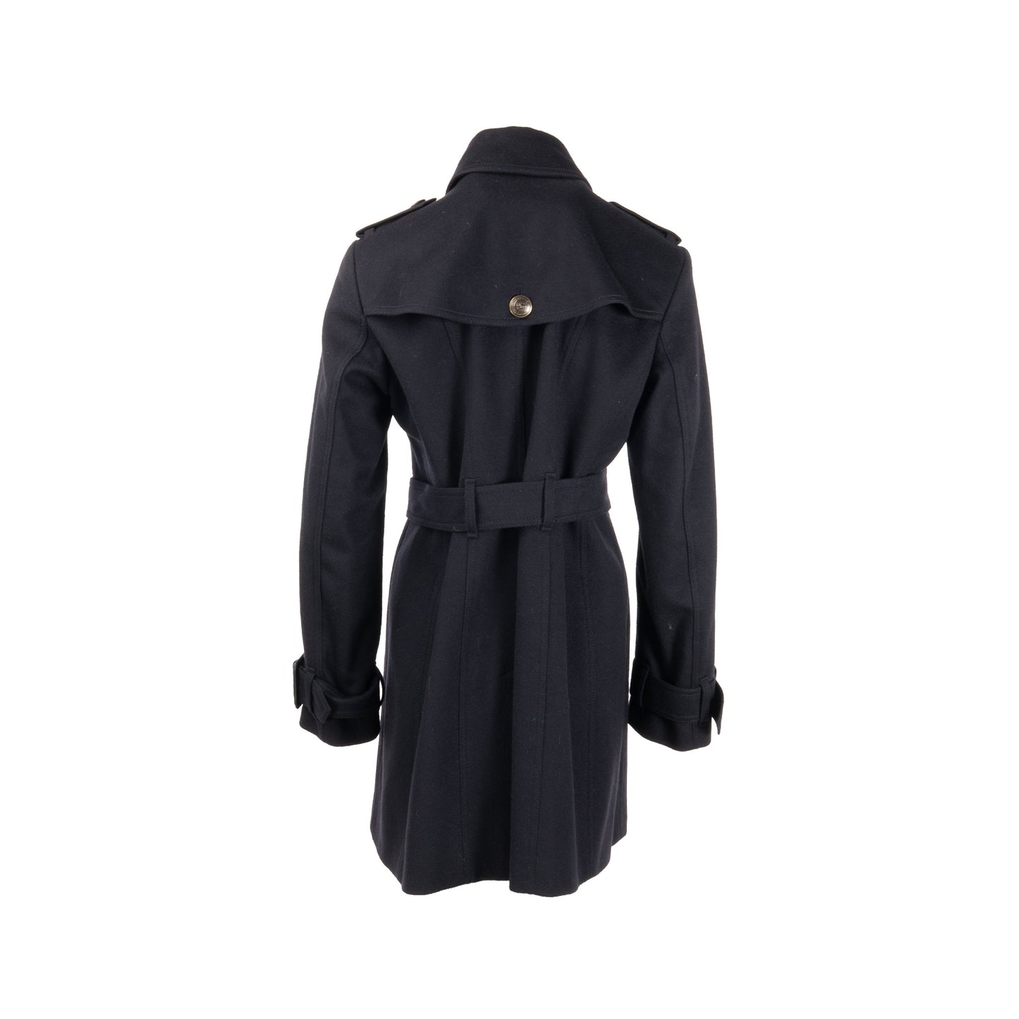Burberry Size UK12 Detailed Button Trench Coat Virgin Wool/Cashmere Dark Blue