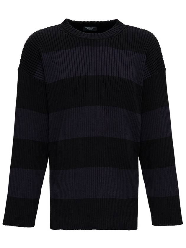 Luxury Balenciaga Back BB Logo Stripe Cotton Knit Top Black