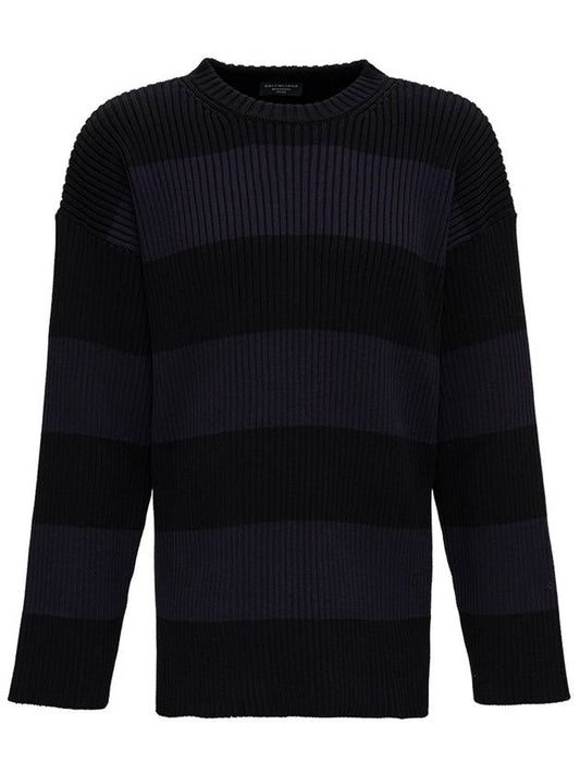 Luxury Balenciaga Back BB Logo Stripe Cotton Knit Top Black