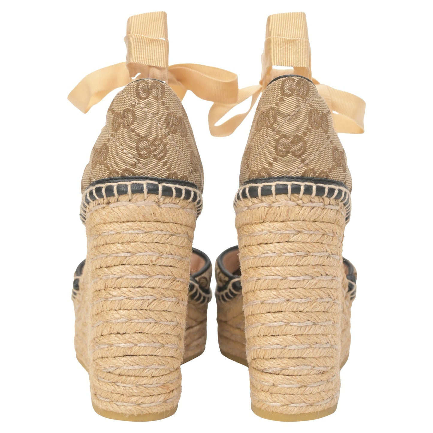 Luxury Gucci Trending 2025 GG Ankle Tie Platform Espadrille Wedges in Beige Canvas