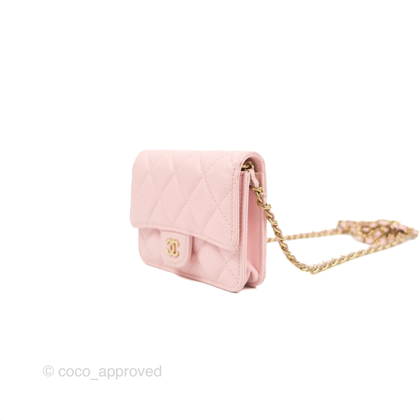 Chanel Mini Wallet With Chain Light Pink Caviar Gold Hardware