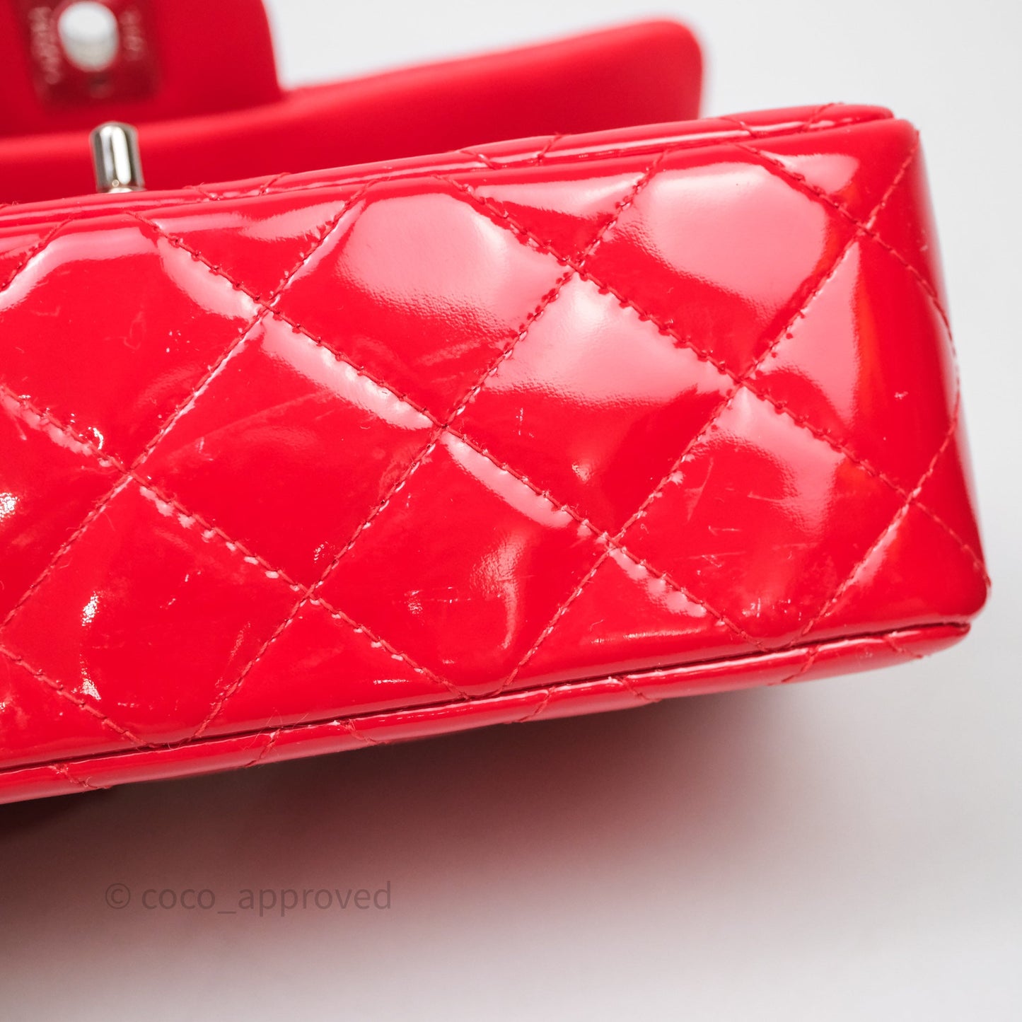Chanel Mini Rectangular Quilted Red Patent Silver Hardware