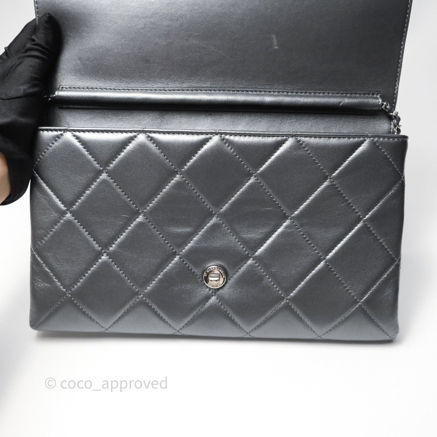 Chanel Clutch with Chain Metallic Dark Grey Silver Hardware