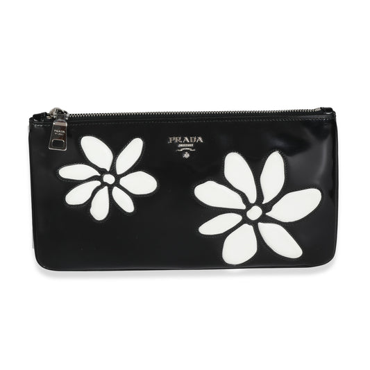 Luxury PradaBlack Spazzolato Flower Zip Pouch