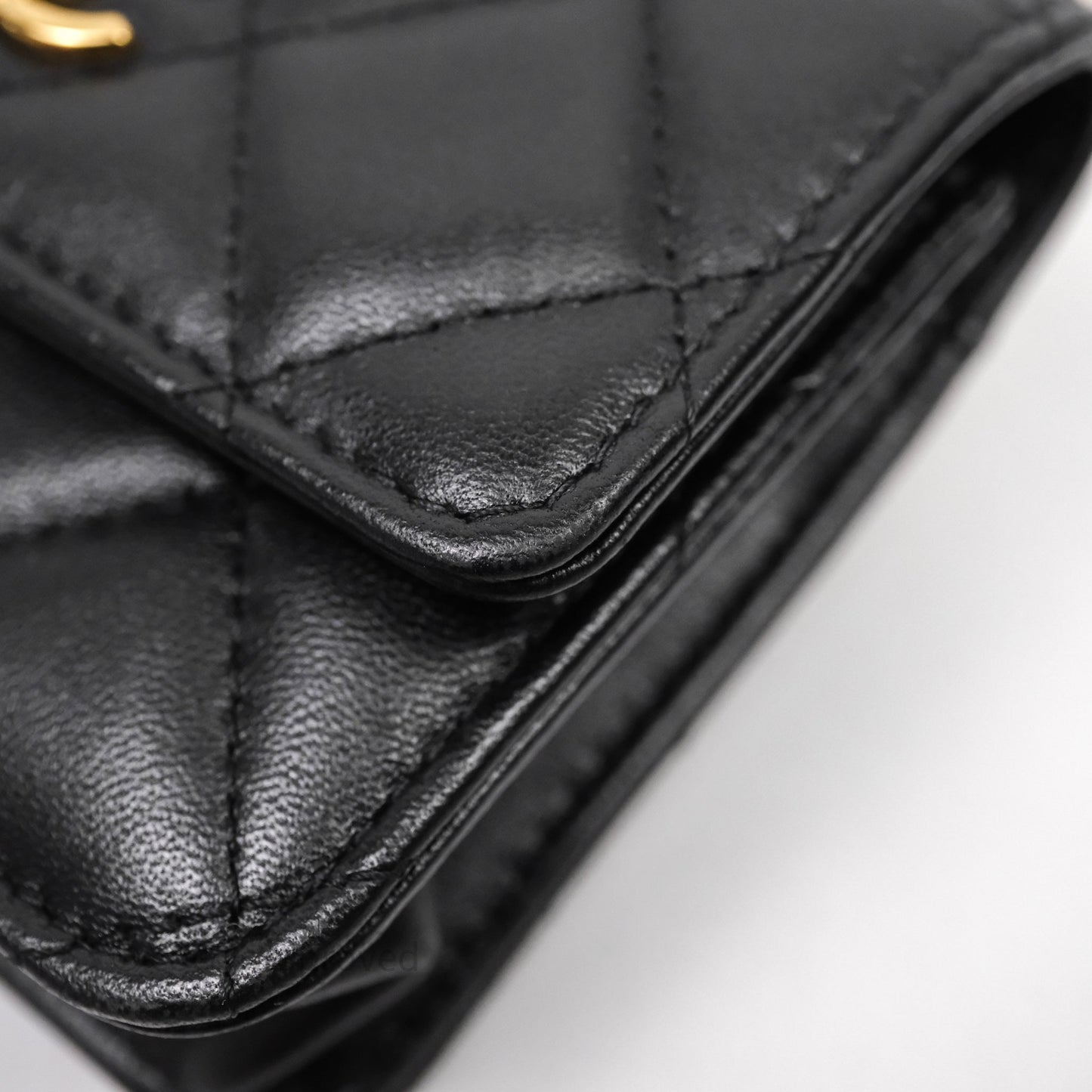 Chanel Jewel Hook Card Holder Black Lambskin Aged Gold Hardware
