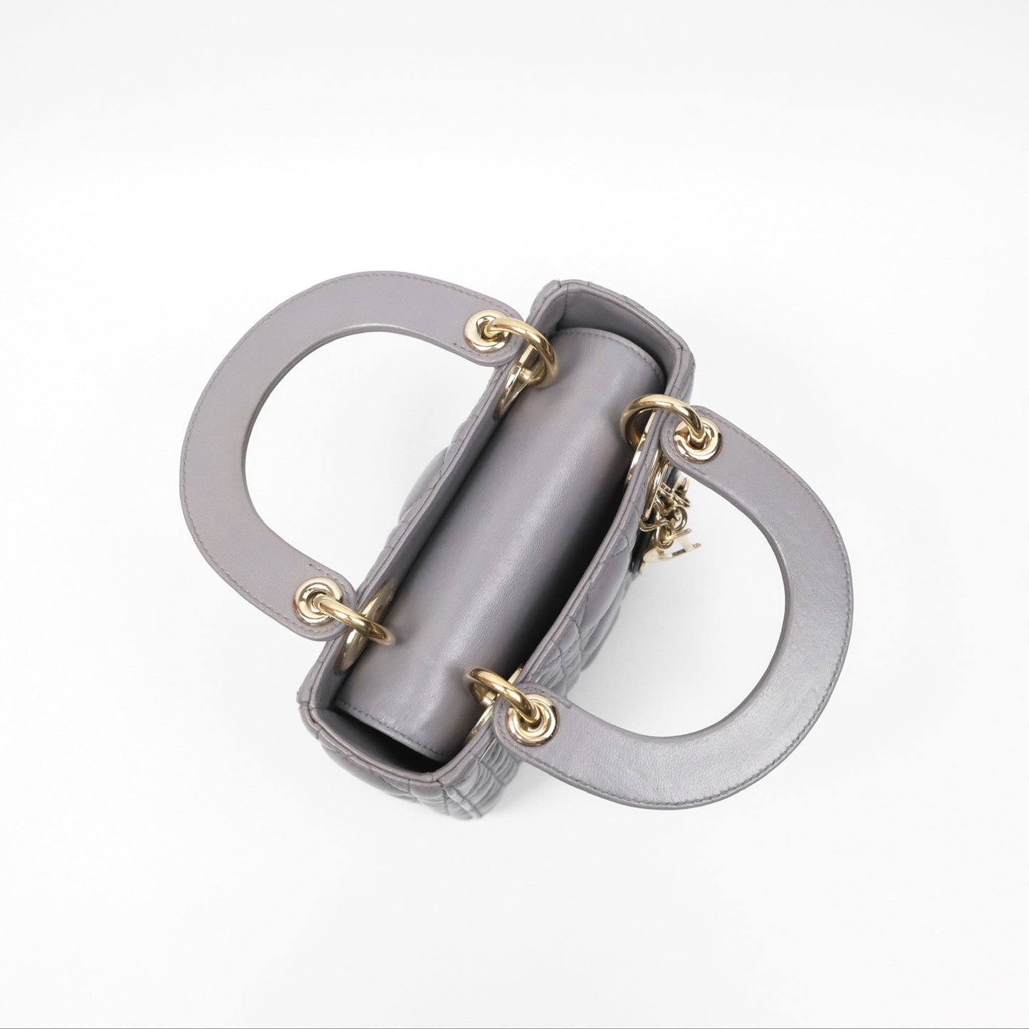 Christian Dior Mini Lady Dior Grey Lambskin Cannage Gold Hardware
