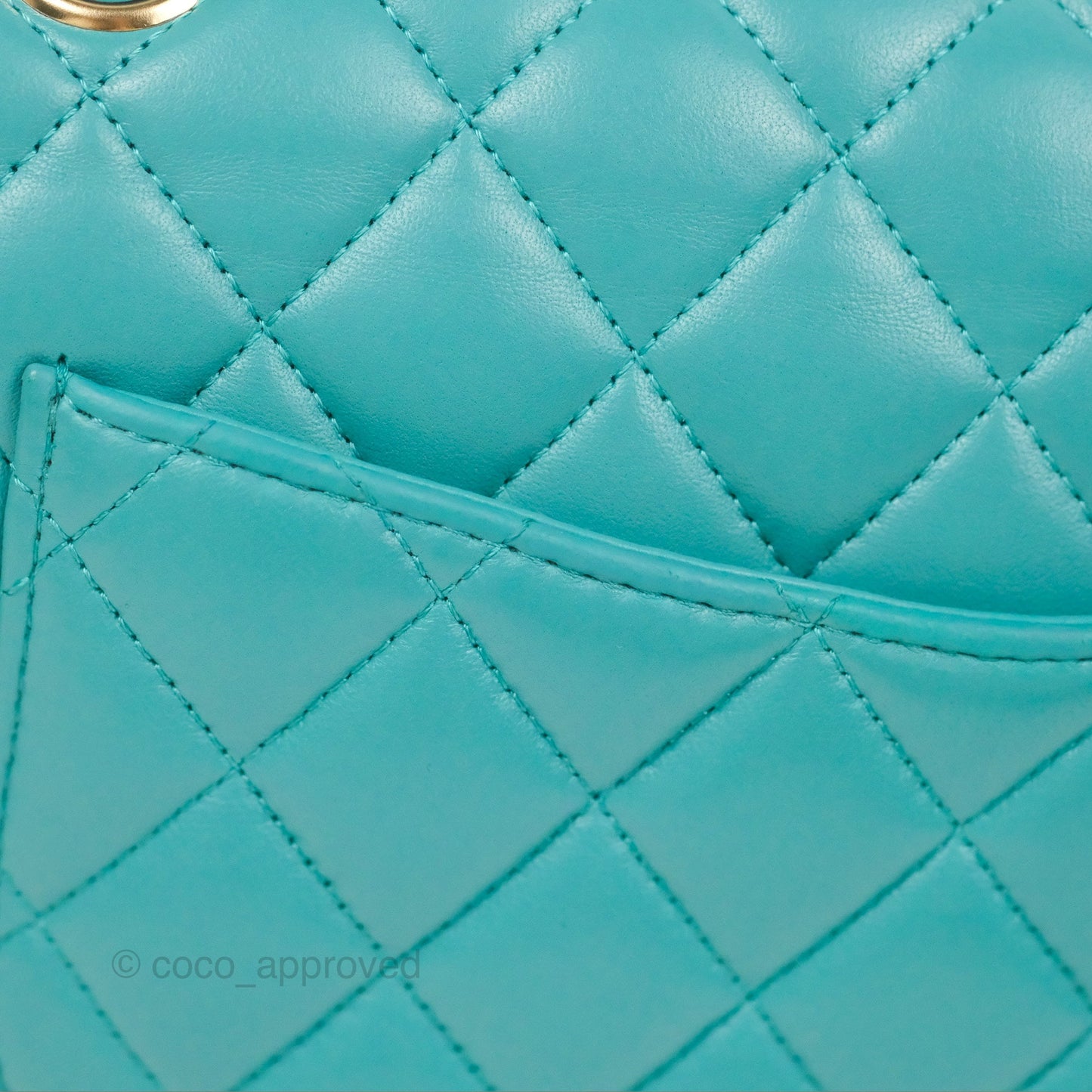 Chanel Small Classic Quilted Flap Turquoise Lambskin Gold Hardware