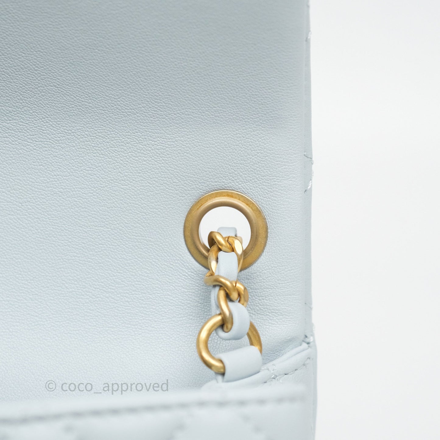 Chanel Pearl Crush Mini Rectangular Light Blue Lambskin Aged Gold Hardware
