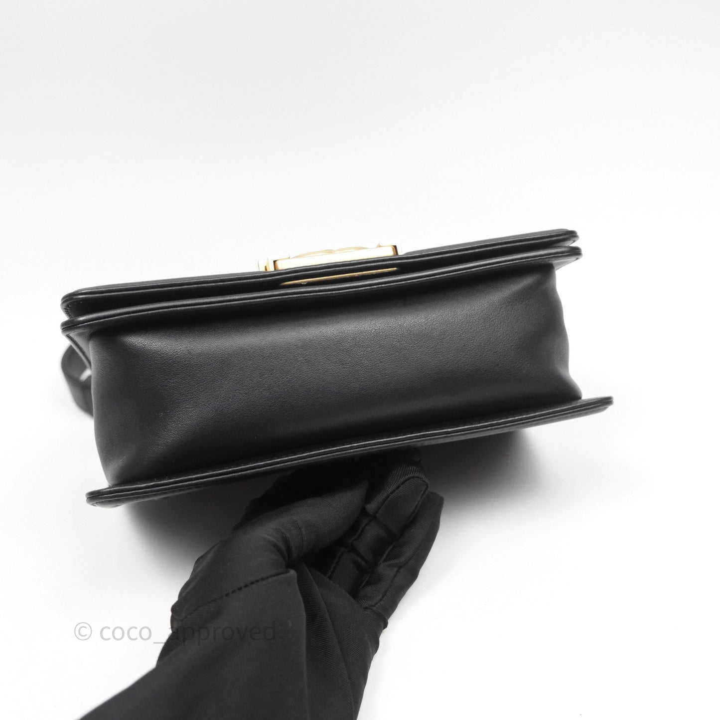 Chanel Small Boy Quilted Black Calfskin Aged Gold Hardware
