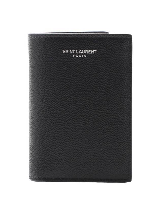 Luxury Saint Laurent Logo Grain Leather Half Wallet Black