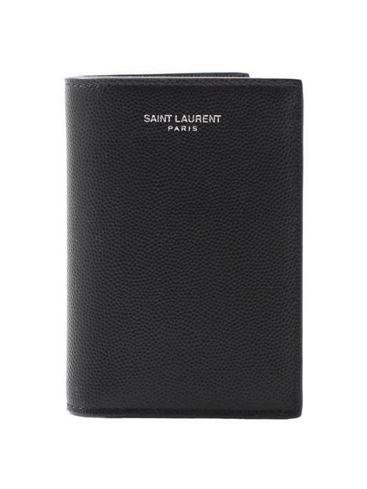 Luxury Saint Laurent Logo Grain Leather Half Wallet Black