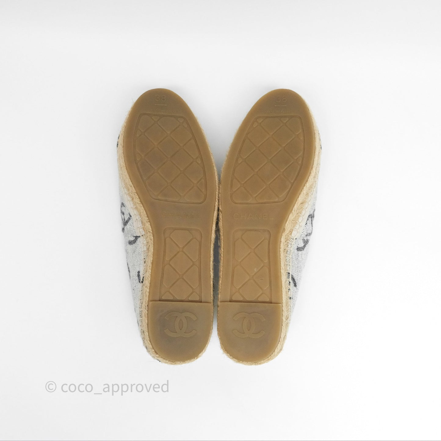 Chanel CC Espadrilles in Grey Cotton Jacquard Black Grosgrain 22S Size 38