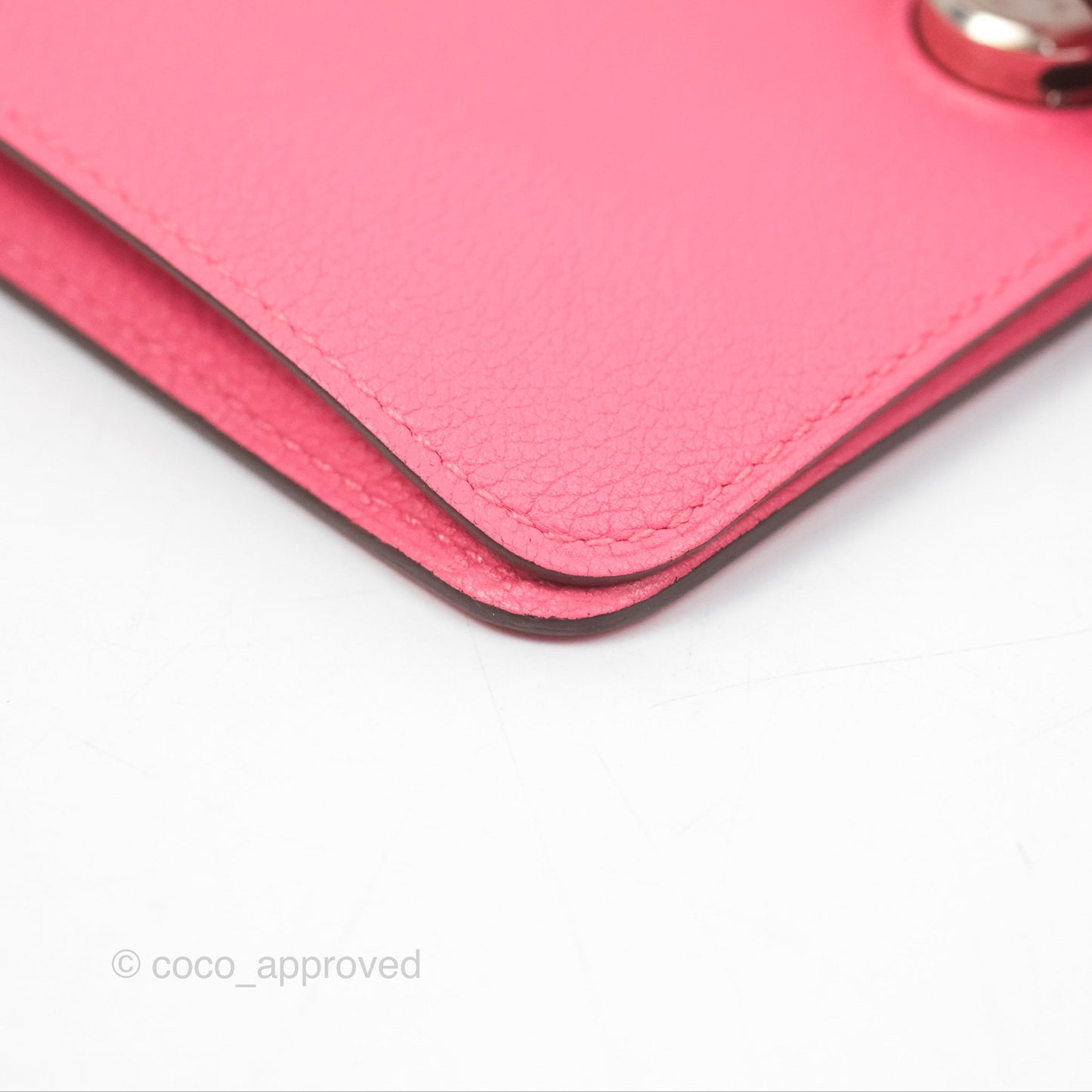 Hermes Dogon Compact Wallet Rose Azalée Evercolor Palladium Hardware