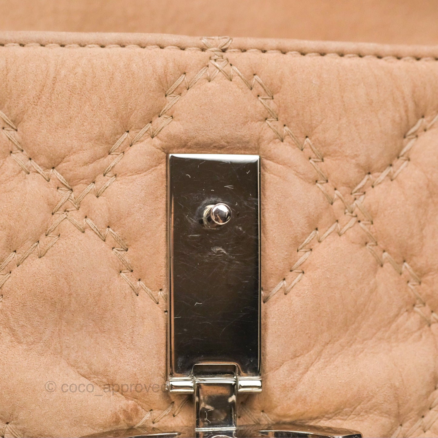 Chanel Double Stitch Hamptons Clutch With Chain Beige Washed Calfskin