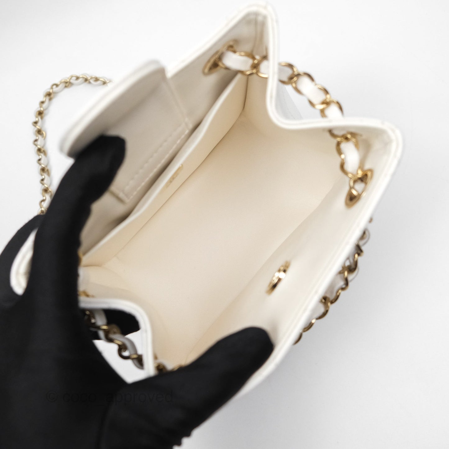Chanel Mini Bucket Tote White Caviar Gold Hardware 22S