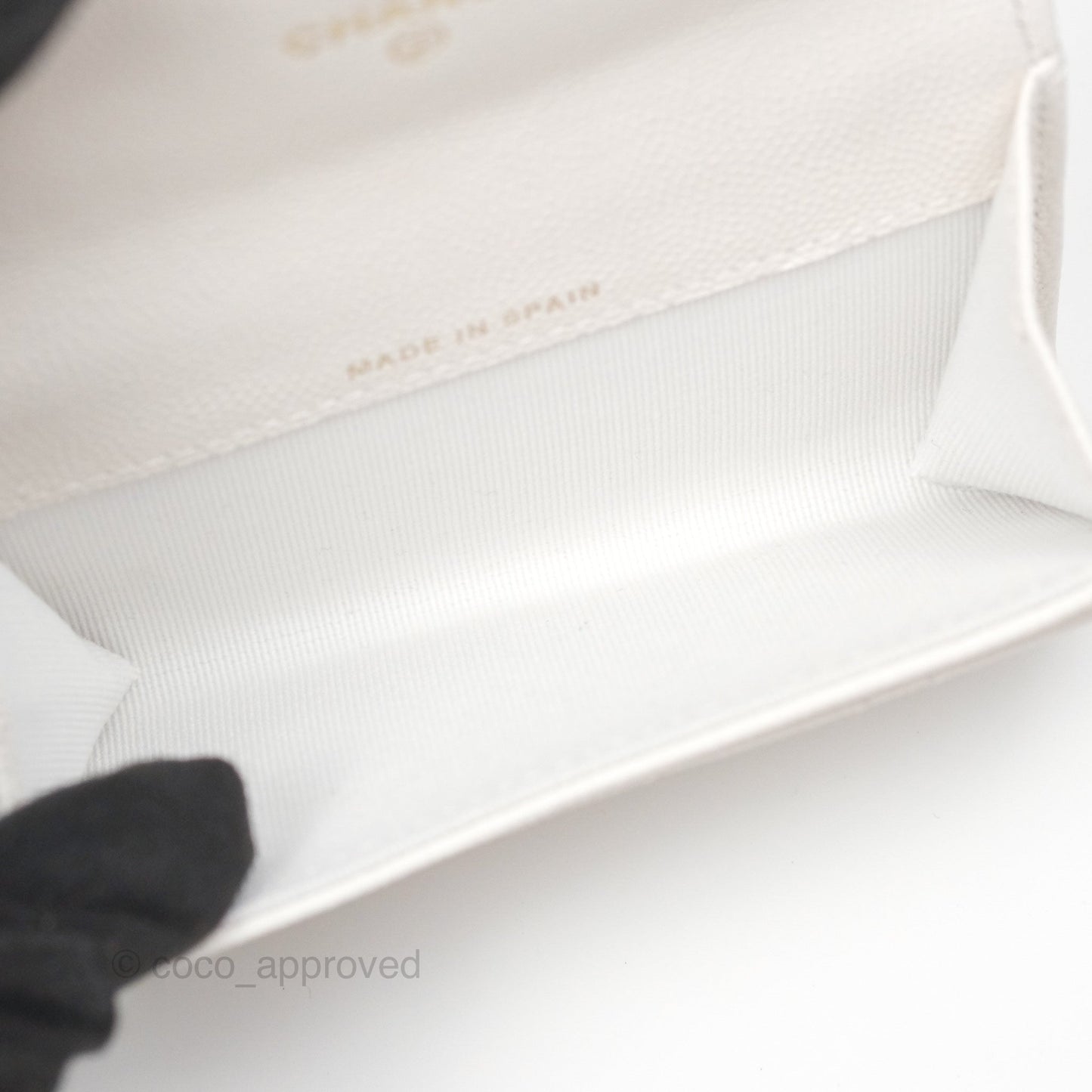 Chanel CC Resin Stone Flap Card Holder White Caviar