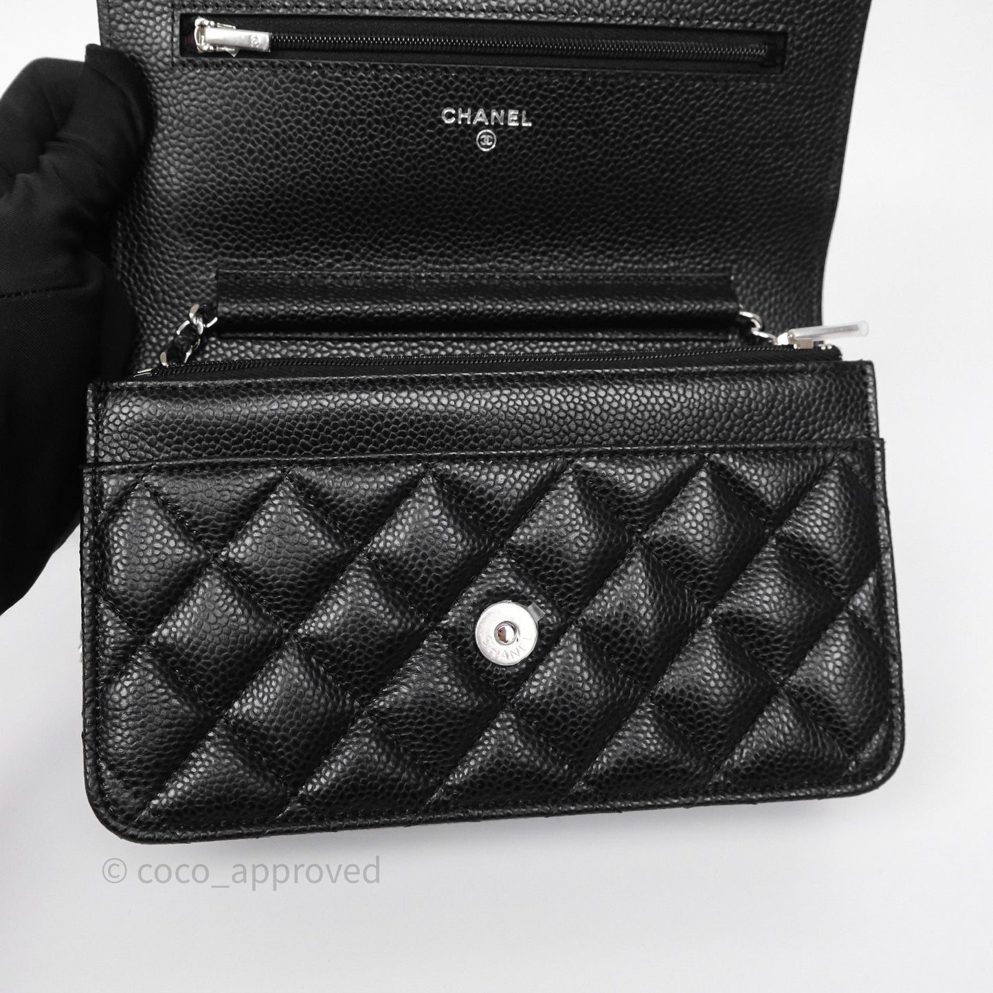 Chanel Classic Wallet On Chain WOC Quilted Black Caviar Silver Hardware