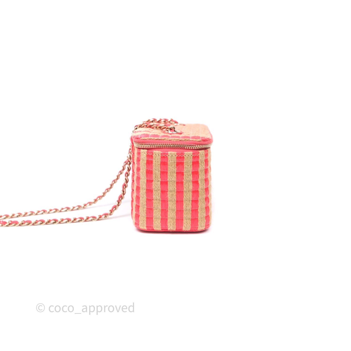 Chanel Vanity With Chain Striped Raffia Orange Gold Hardware