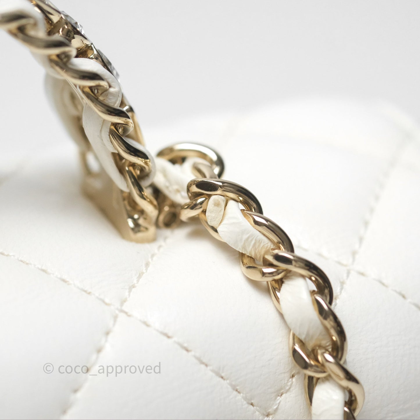 Chanel Crystals Top Handle Mini Rectangular Flap Bag White Lambskin Gold Hardware