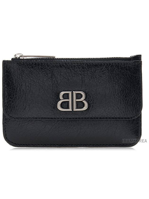 Luxury Balenciaga BB Logo Zipper Card Wallet Black