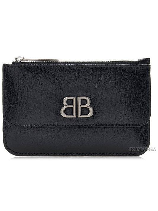 Luxury Balenciaga BB Logo Zipper Card Wallet Black