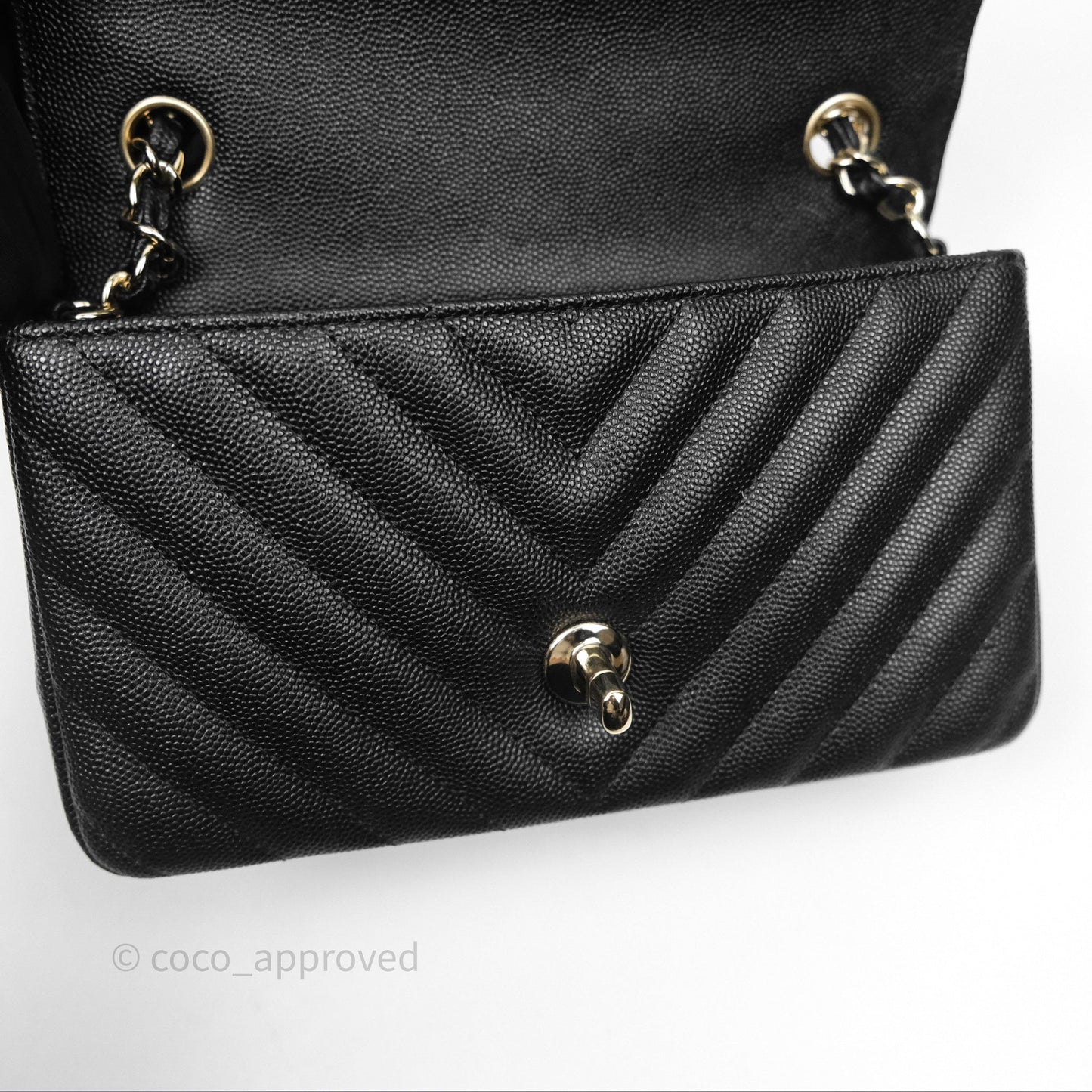 Chanel Chevron Mini Rectangular Flap Black Caviar Gold Hardware
