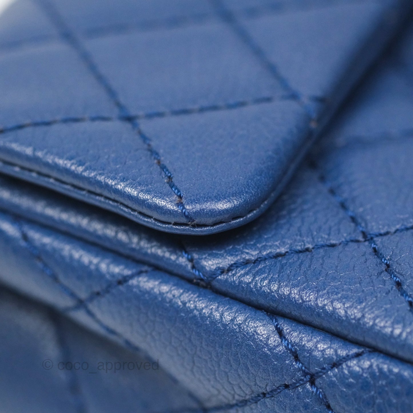 Chanel Quilted East West Flap Bag Blue Caviar Silver Hardware