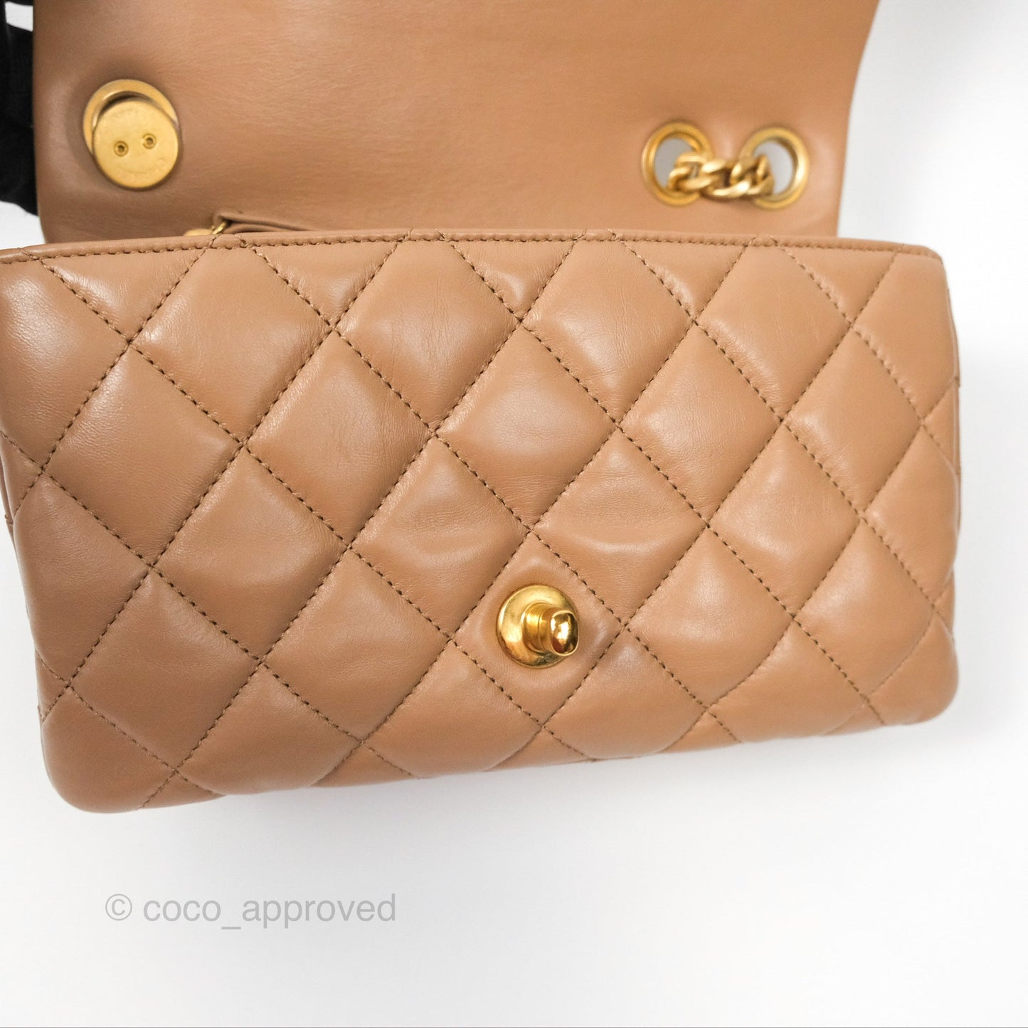 Chanel Small All Slide Adjustable Chain Flap Bag Beige Lambskin Aged Gold Hardware