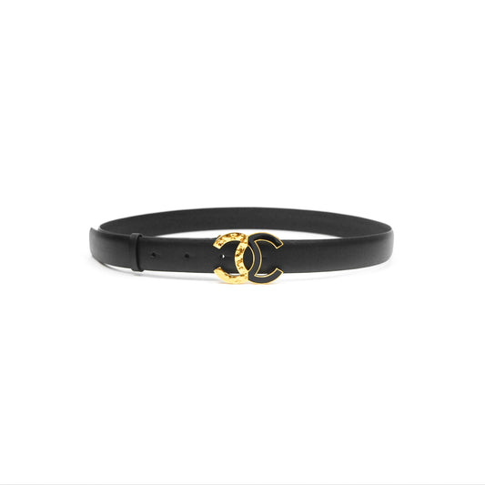 Chanel CC Belt Black Gold Hardware Size 75 24C