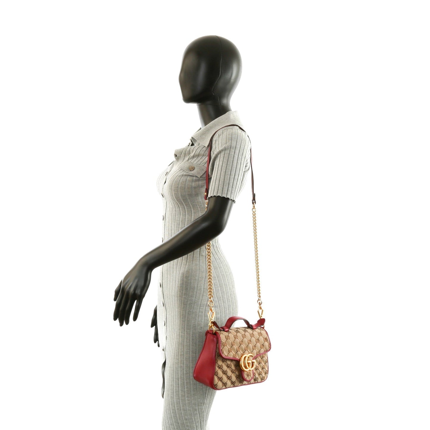 Luxury Gucci GG Marmont Mini Tote - Canvas w/Red Trim