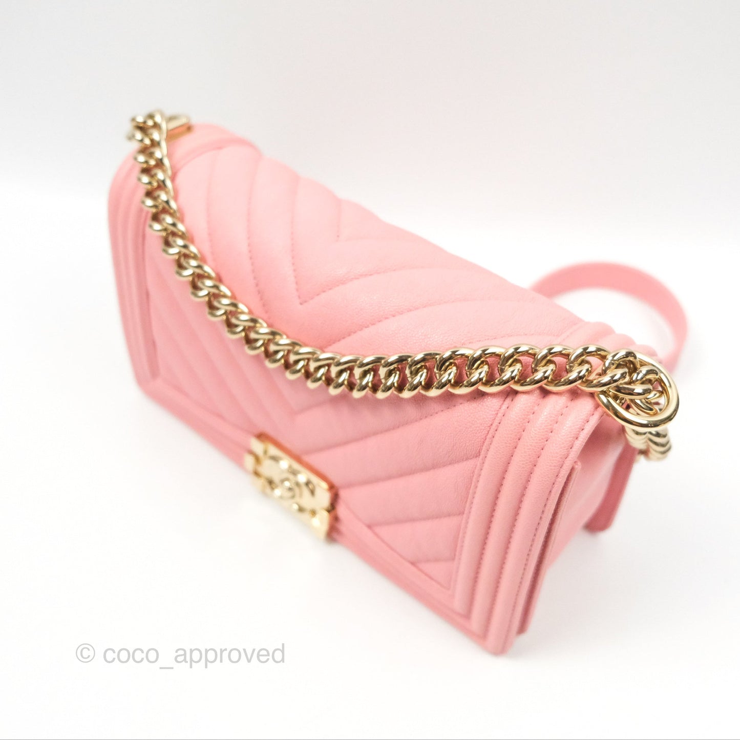 Chanel Boy Chevron Medium Pink Caviar Gold Hardware