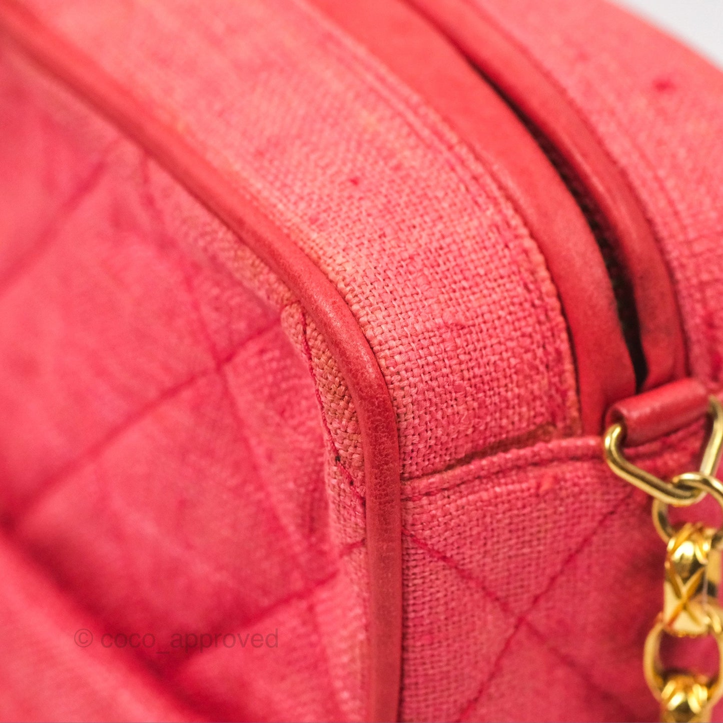 Chanel Vintage Small Tassel Camera Bag Dark Pink Canvas Gold Hardware