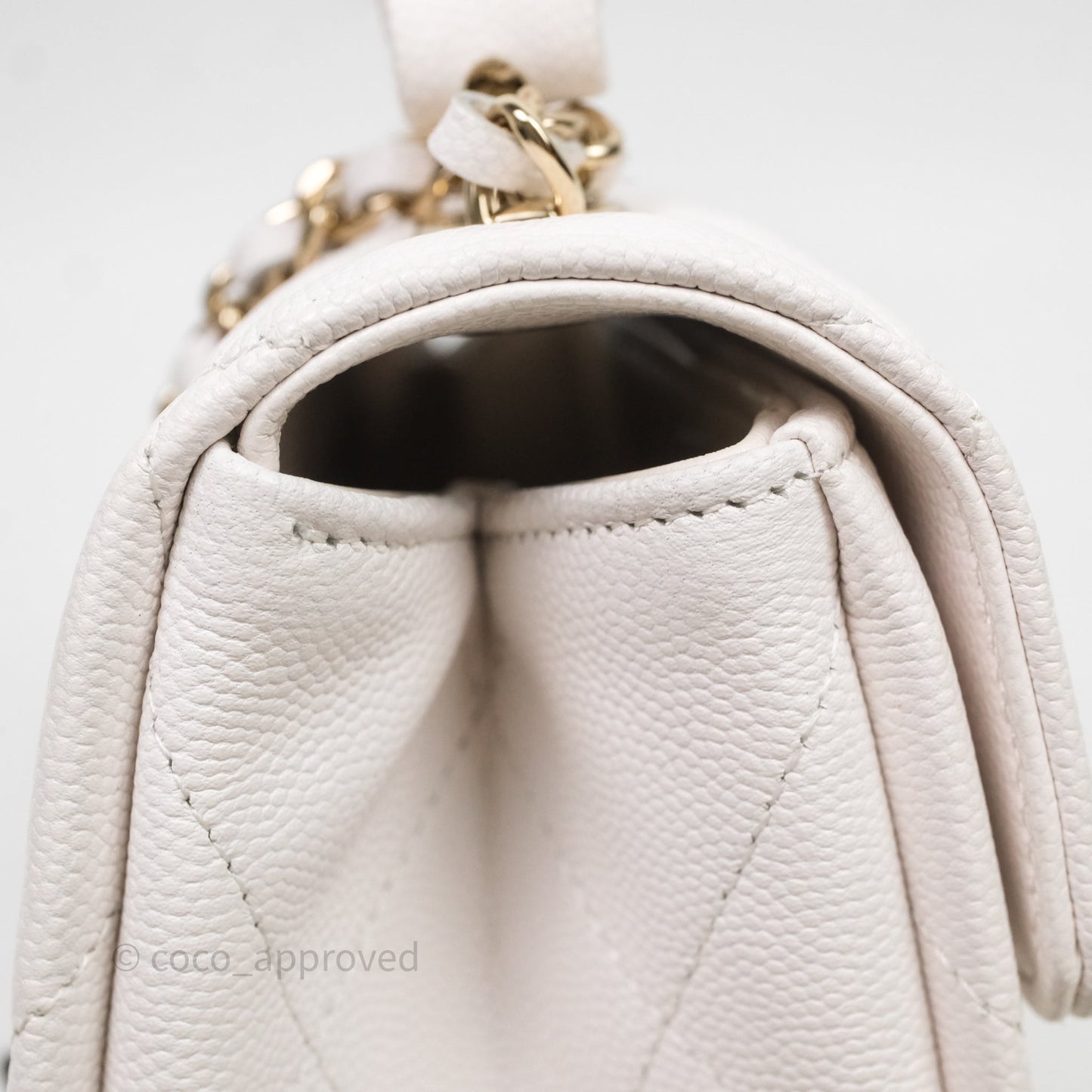 Chanel Small Coco Lady Quilted Flap Bag With Top Handle White Calfskin Gold Hardware