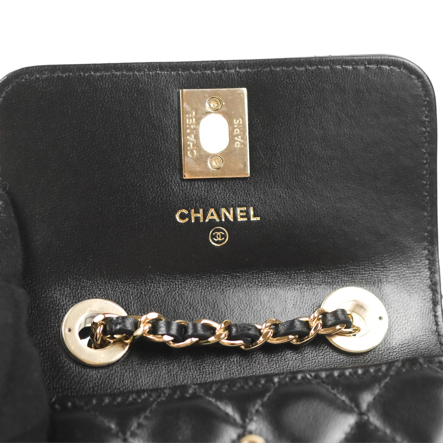 Chanel Mini Quilted Trendy CC Card Holder With Chain Black Lambskin Gold Hardware