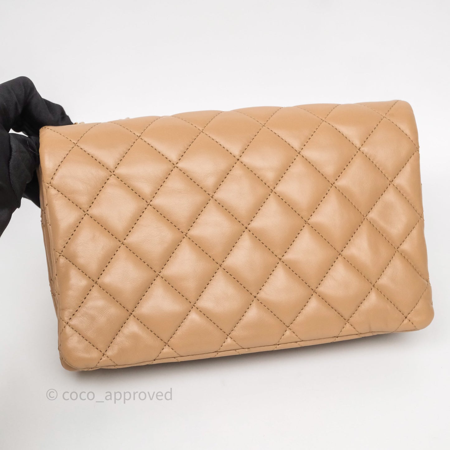 Chanel Medium All Slide Adjustable Chain Flap Bag Beige Lambskin Aged Gold Hardware