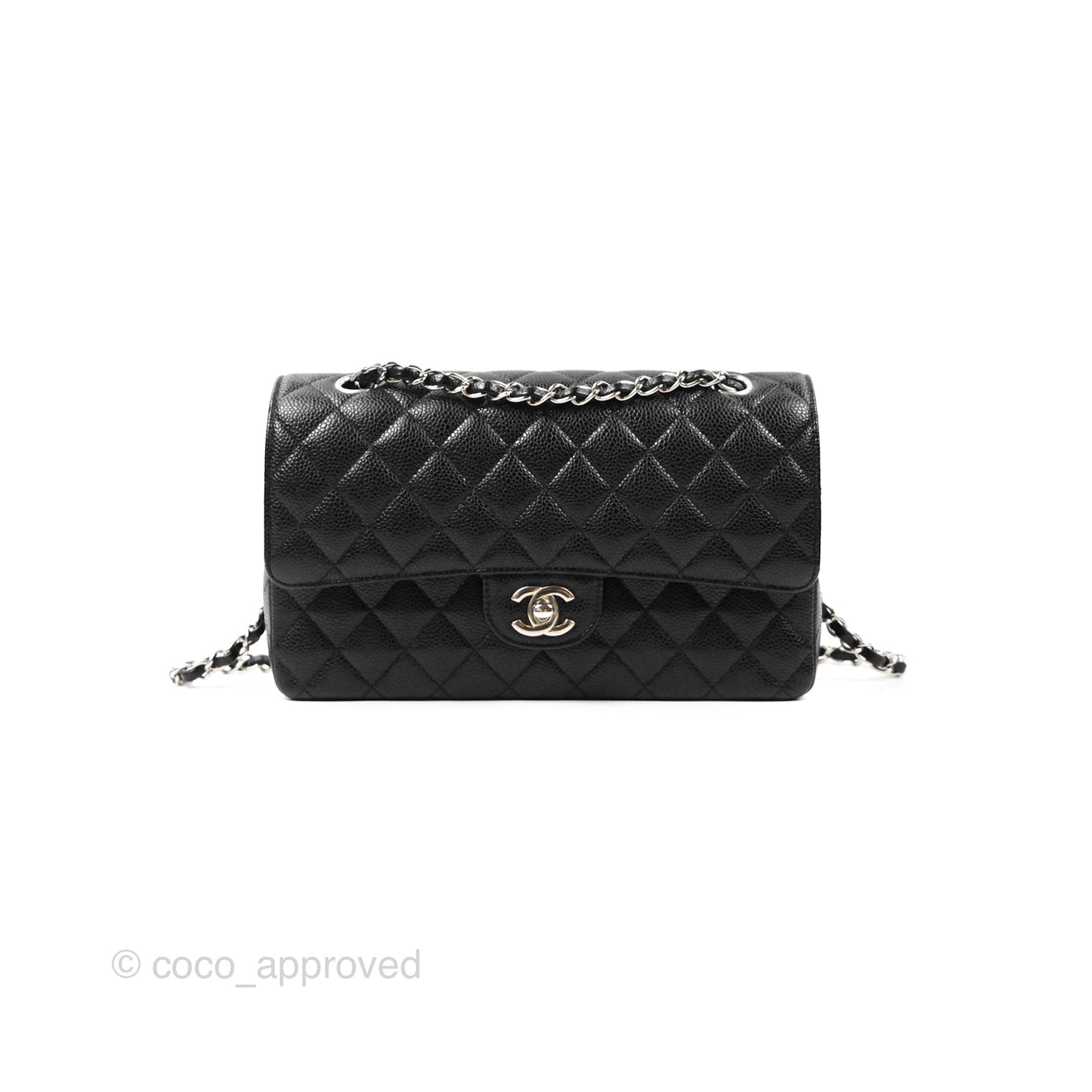 Chanel Classic M/L Medium Flap Quilted Black Caviar Silver Hardware