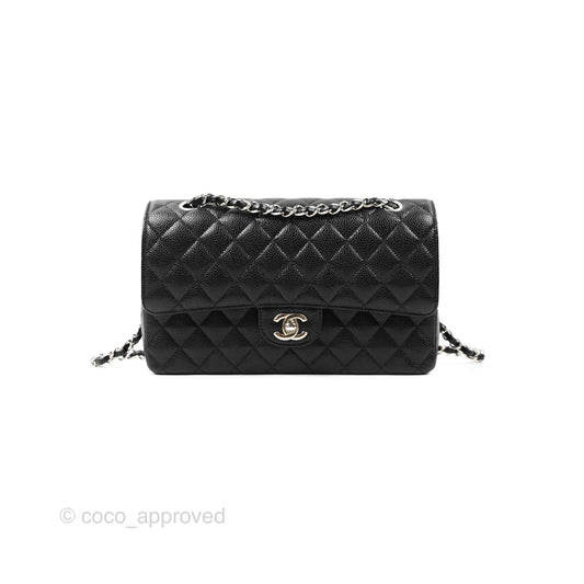 Chanel Classic M/L Medium Flap Quilted Black Caviar Silver Hardware