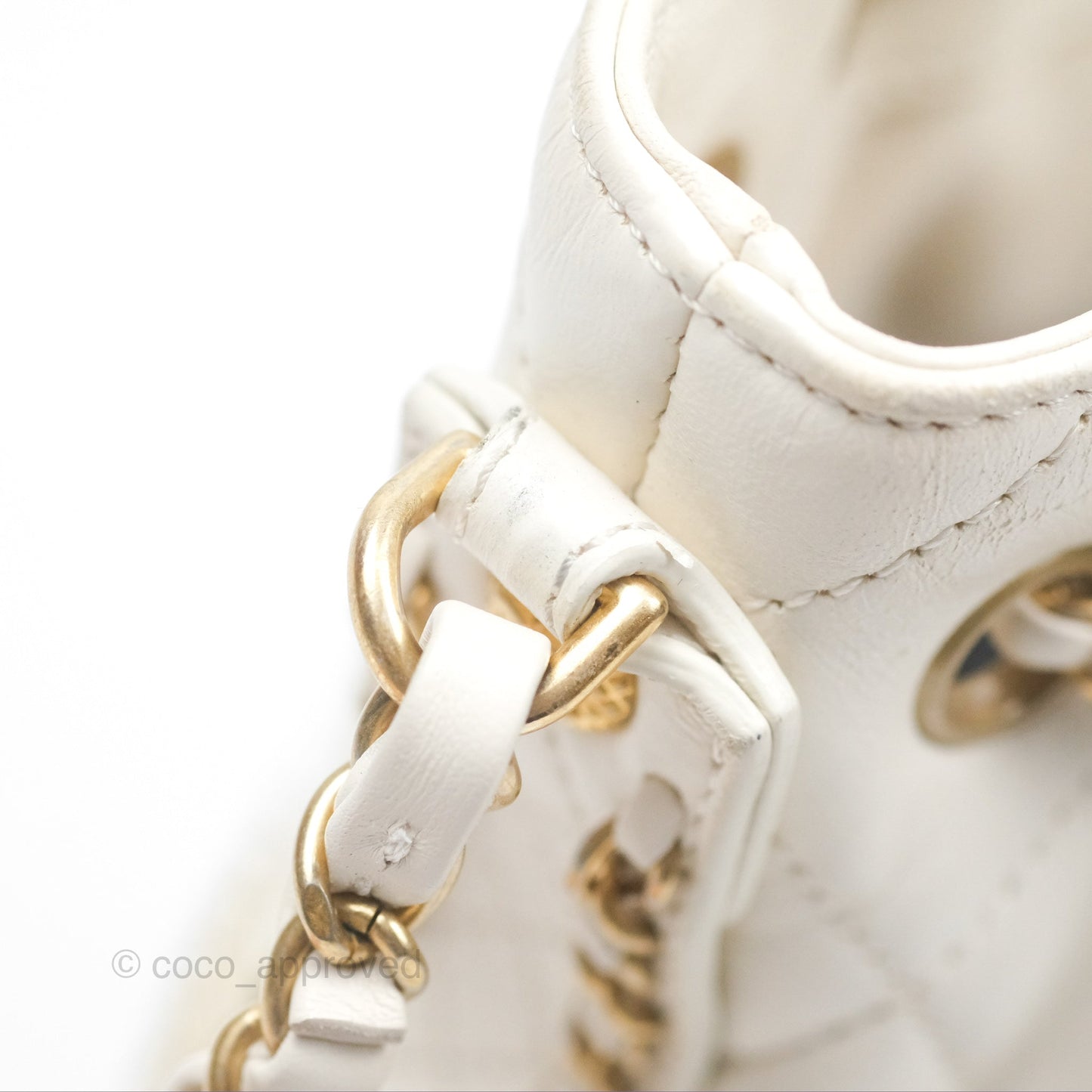 Chanel Quilted Drawstring Bucket Bag Ivory Lambskin Aged Gold Hardware