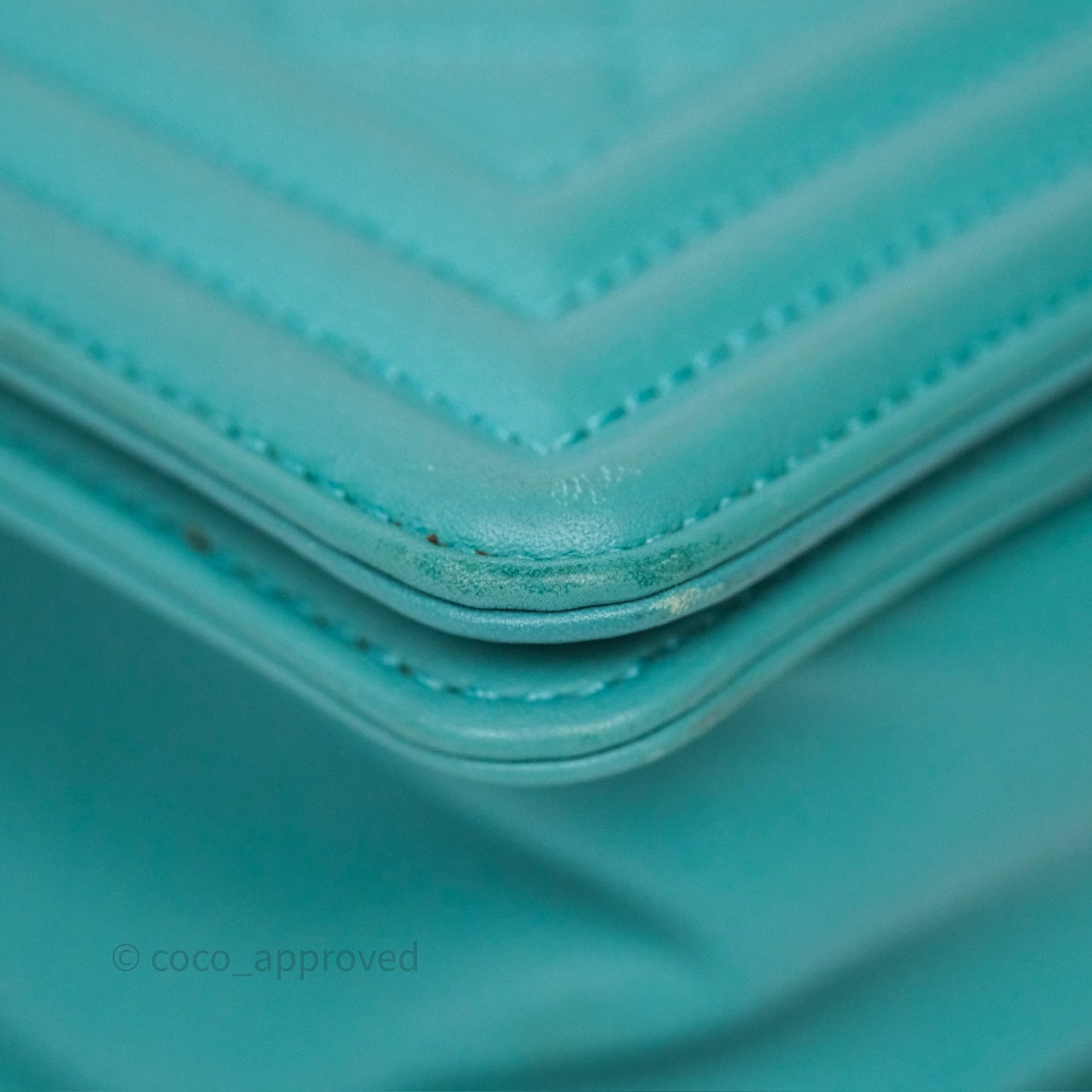 Chanel Medium Boy Quilted Turquoise Calfskin Aged Gold Hardware